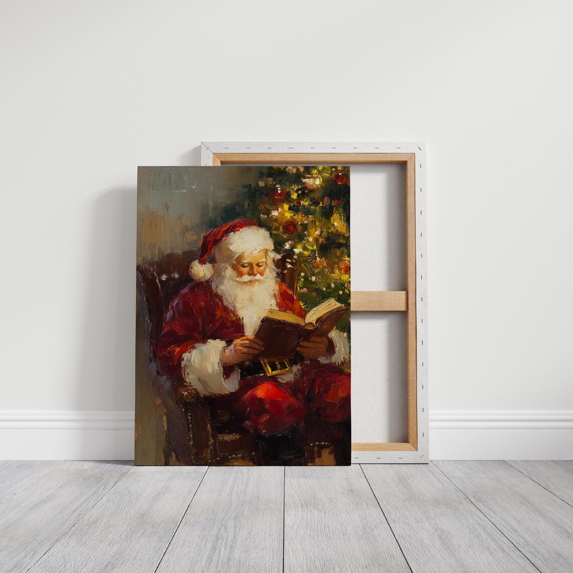 Cozy Santa Reading Book In Armchair Christmas Painting Poster - Image 6