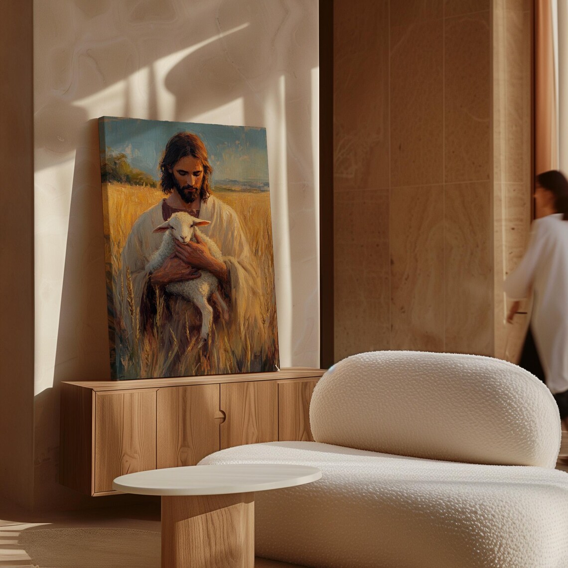 Jesus Holding a Lamb Close in a Golden Wheat Field Christian Poster - Image 7