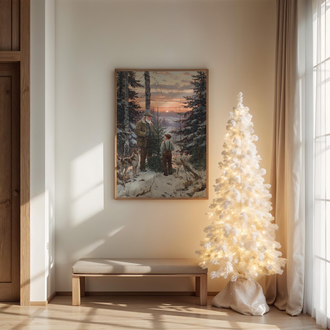 Winter Forest Tradition At Sunset Art Print