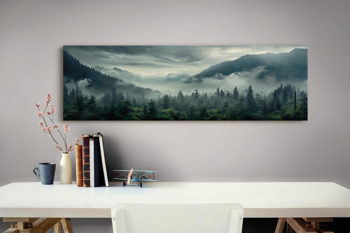 Morning Fog Over A Mountain Forest Poster Print - Image 4