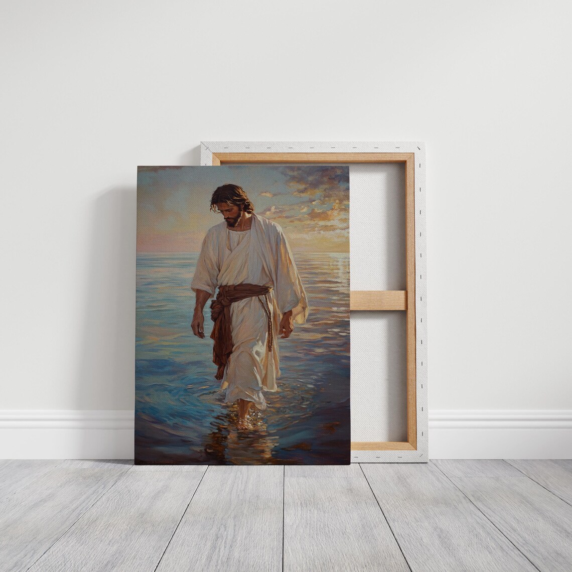 Jesus Walking On Water At Sunset Inspirational Christian Faith Poster - Image 3