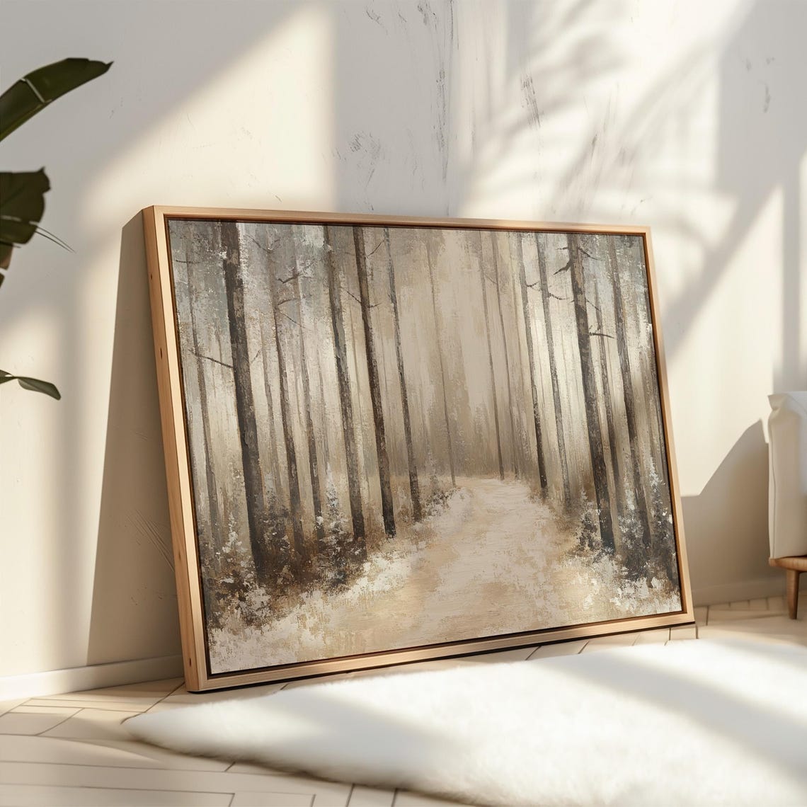 Snowy Winter Forest Path Tall Trees Tranquil Nature Wall Art - Image 4