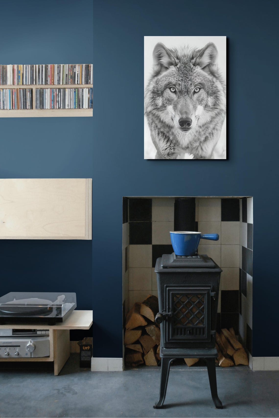 Majestic Wolf Staring Camera Black and White Nature Art Poster - Image 5