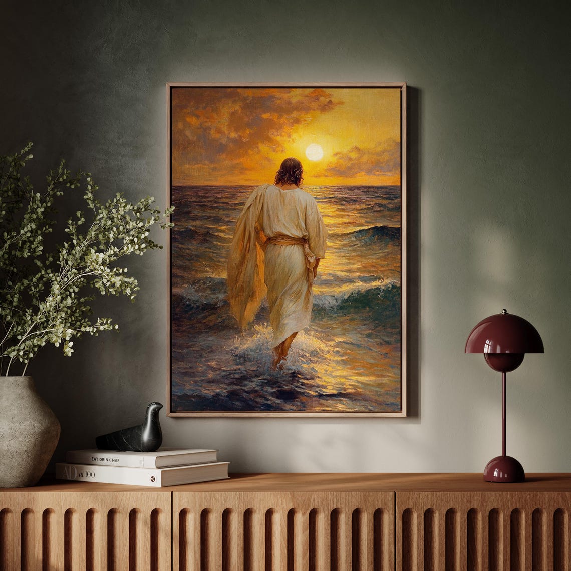 Jesus Walking On Water At Sunset Inspirational Christian Art Poster - Image 4