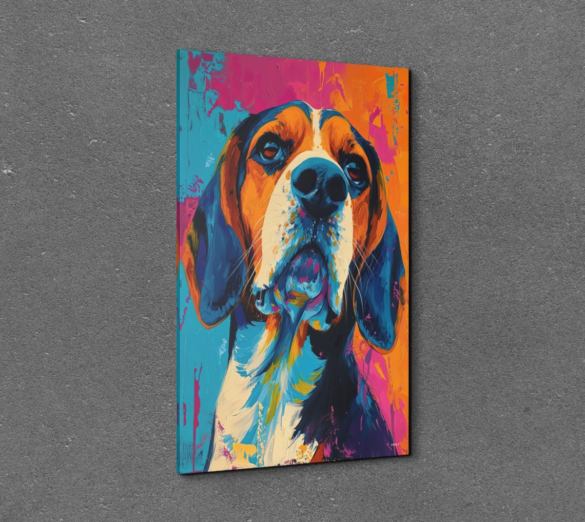 Beagle Dog Close Up Portrait in Bright Neon Pop Art Colors Poster - Image 3