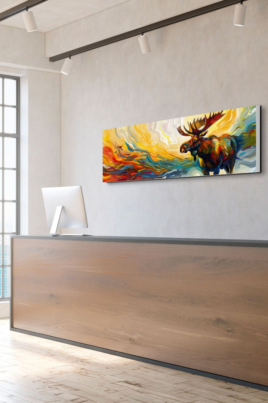 Golden Abstract Moose Standing Amid Flowing Fire And Ocean Swirls Poster - Image 7