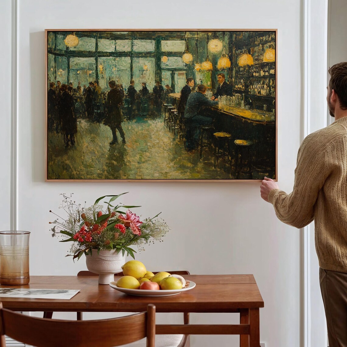 Vintage Barroom Night Scene Impressionist Patrons Painting Poster - Image 7