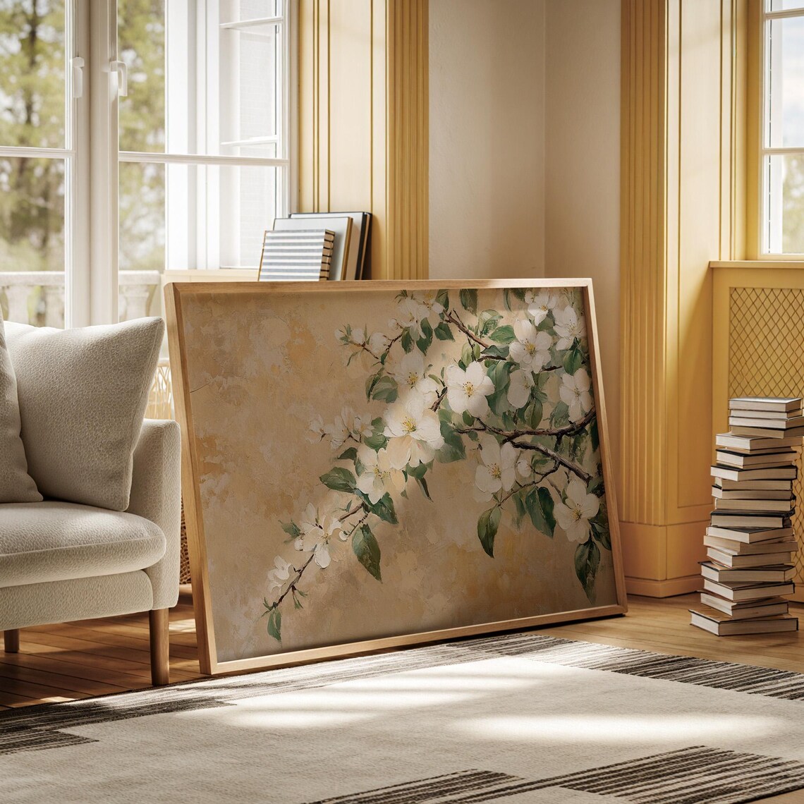 Elegant White Blossom Branch Gold Floral Botanical Art Print - Image 5