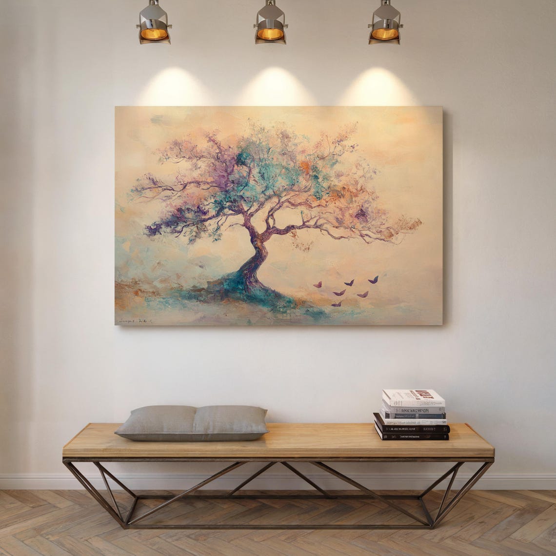 Windswept Pastel Tree With Birds Dreamy Abstract Painting Wall Art - Image 7