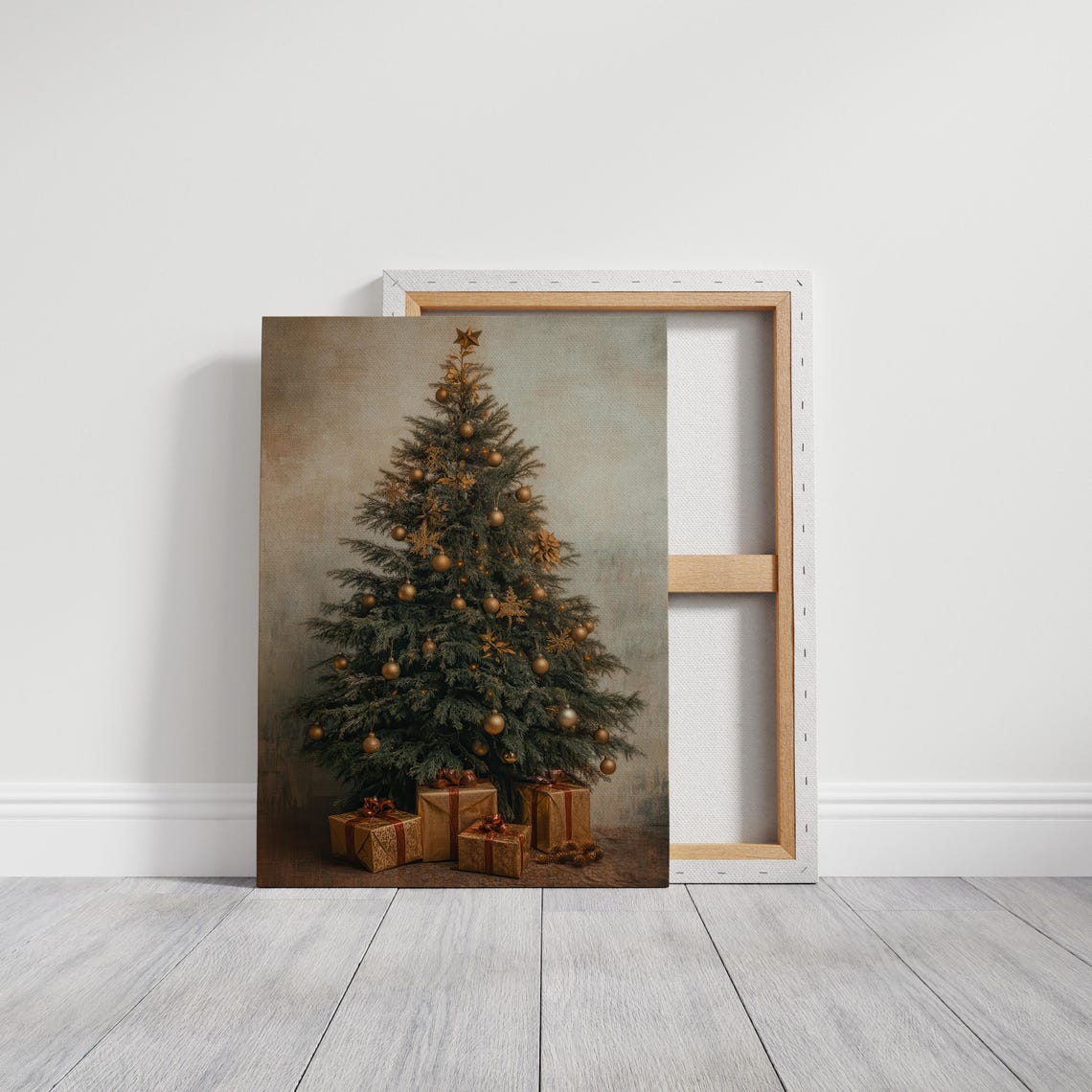 Rustic Christmas Tree With Gold Ornaments And Kraft Paper Gifts Poster - Image 6