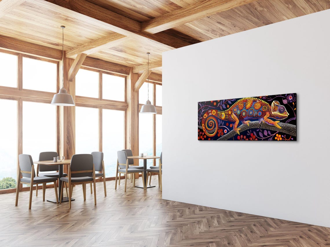 Colorful Chameleon Aboriginal Dot Painting Panoramic Lizard Poster - Image 4