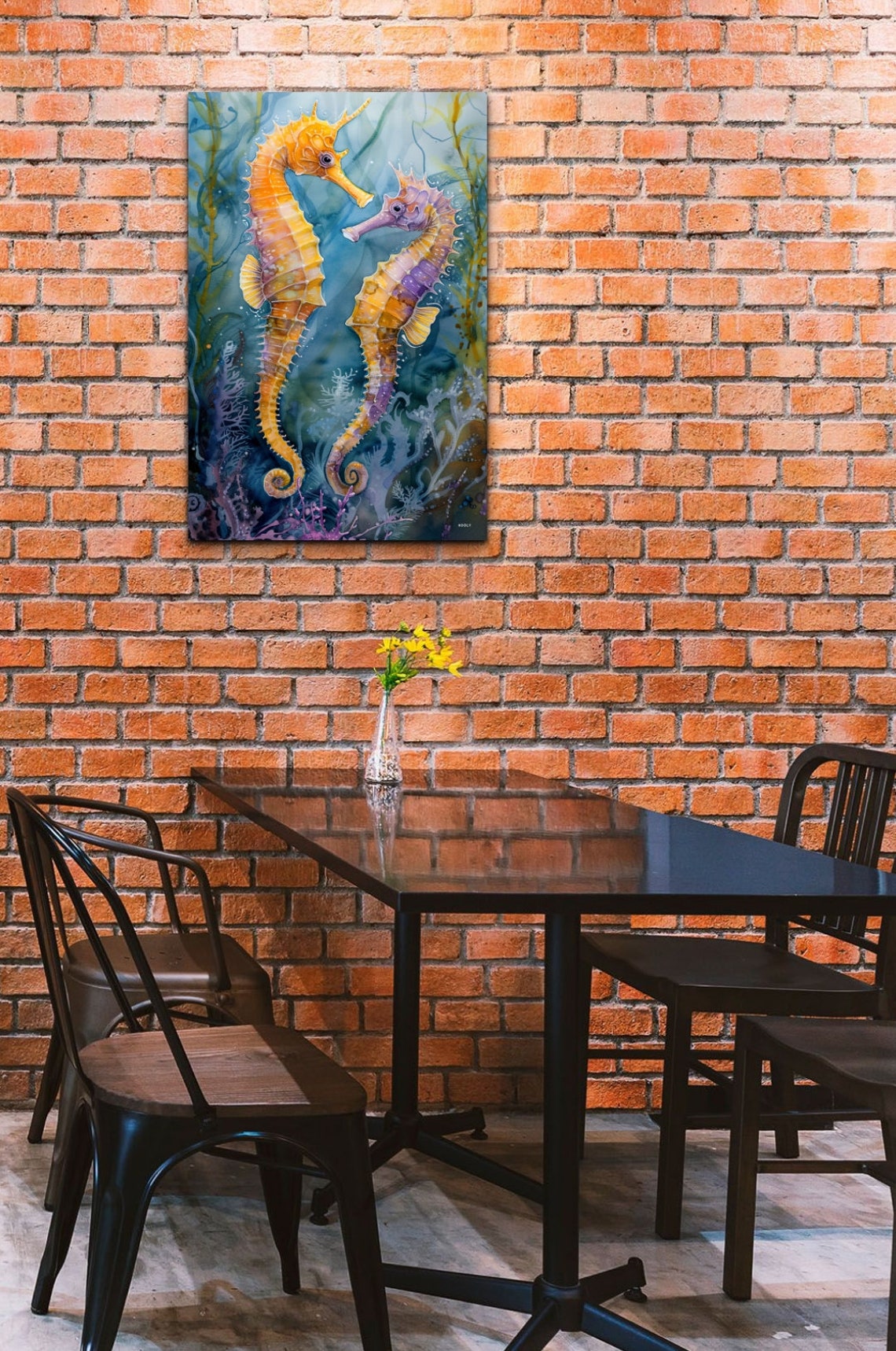 Two Seahorses Facing Each Other Watercolor Ocean Love Art Poster - Image 7