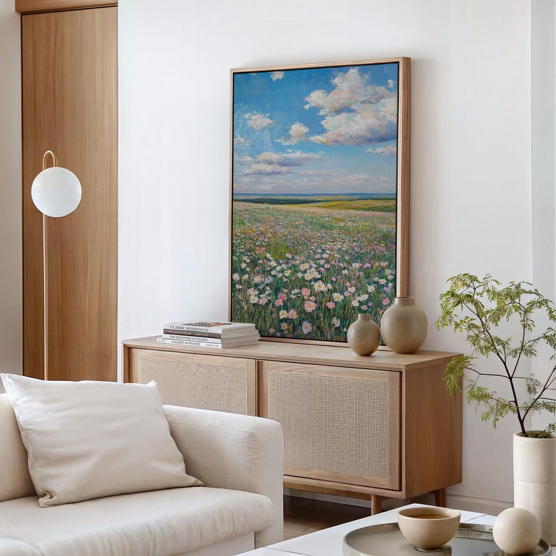 Wildflower Meadow Stretching To Horizon Under Big Cloudy Sky Poster - Image 6