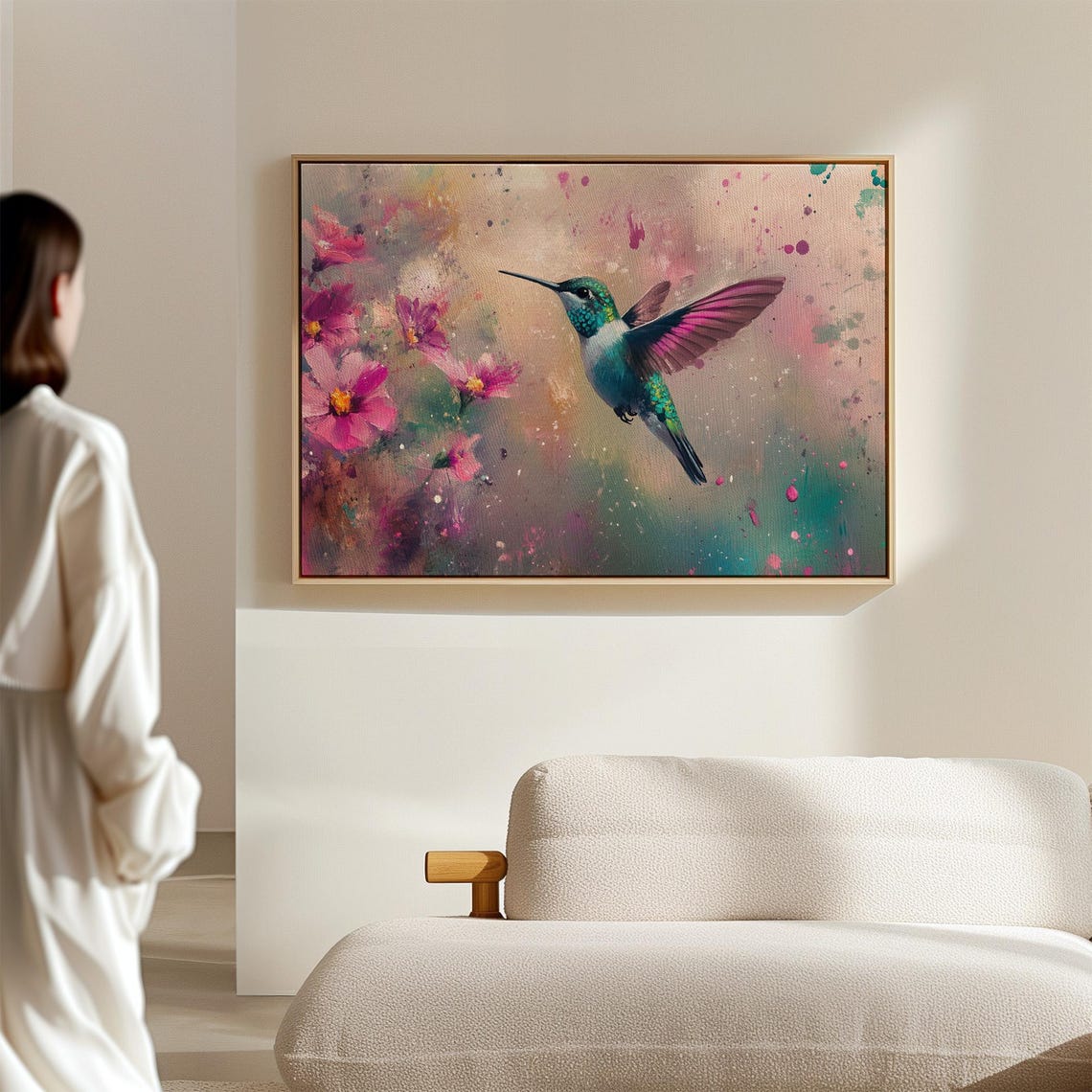 Vibrant Hummingbird Pink Flowers Abstract Nature Flying Bird Poster - Image 7