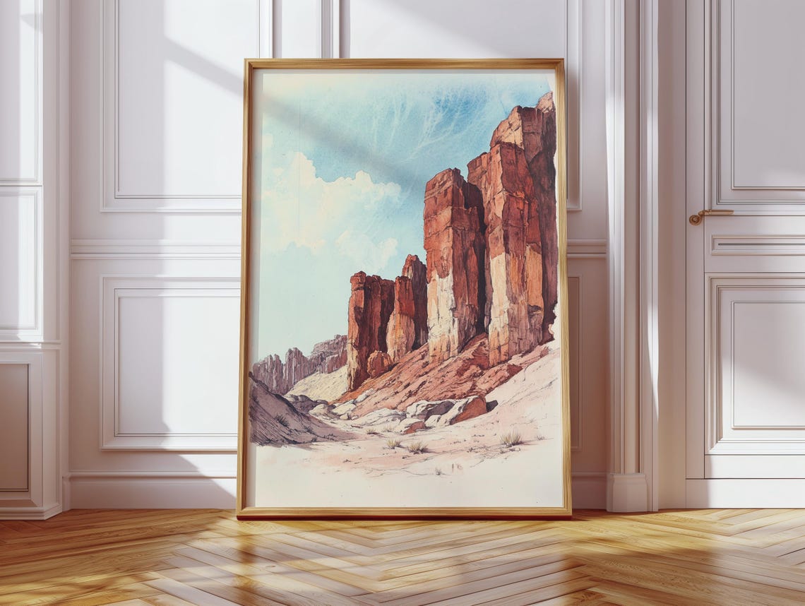 Red Rock Desert Canyon Spires Watercolor Southwest Scene Poster - Image 3