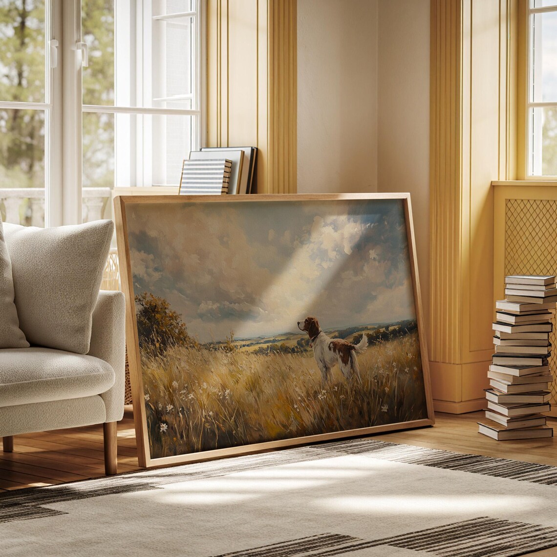 Brittany Spaniel In Golden Meadow Vintage Hunting Dog Art Poster