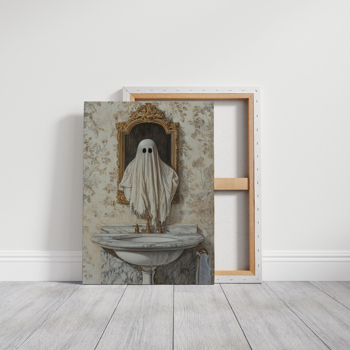 Eerie Ghost Reflection In Vintage Gold Mirror Spooky Bathroom Wall Poster - Image 2