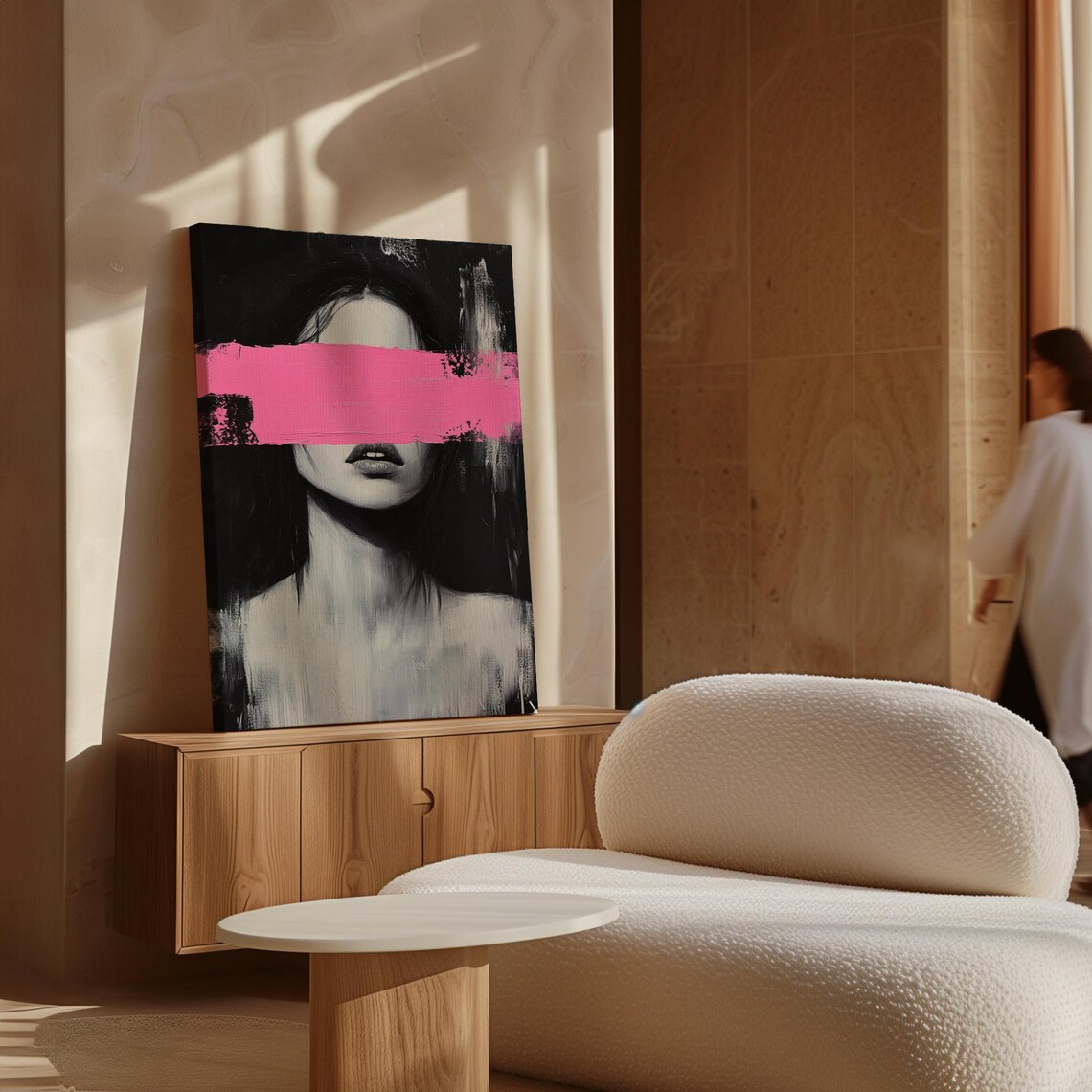 Abstract Woman Portrait Pink Brushstroke Bold Black White Poster - Image 6