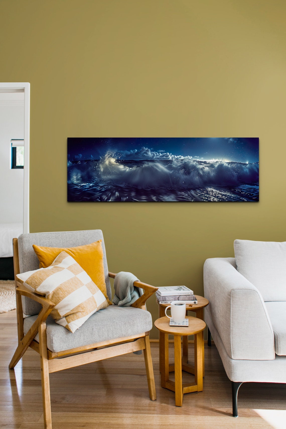Giant Ocean Wave Under Moonlight Night Seascape Panorama Wall Art - Image 6
