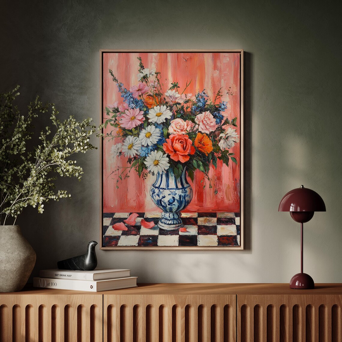 Vibrant Floral Bouquet Blue Vase Still Life Oil Painting Poster - Image 7