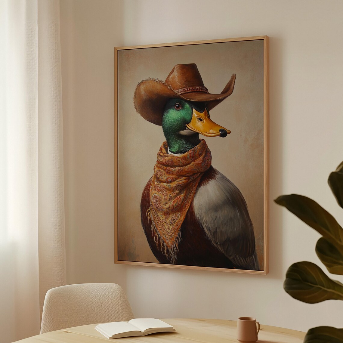 Mallard Duck Cowboy Hat Green Room Western Bird Portrait Poster - Image 2