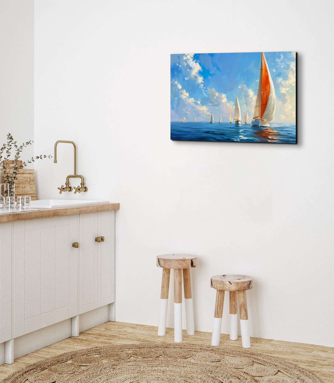 Sailboats With Orange Sails Blue Ocean Impressionist Art Poster - Image 4