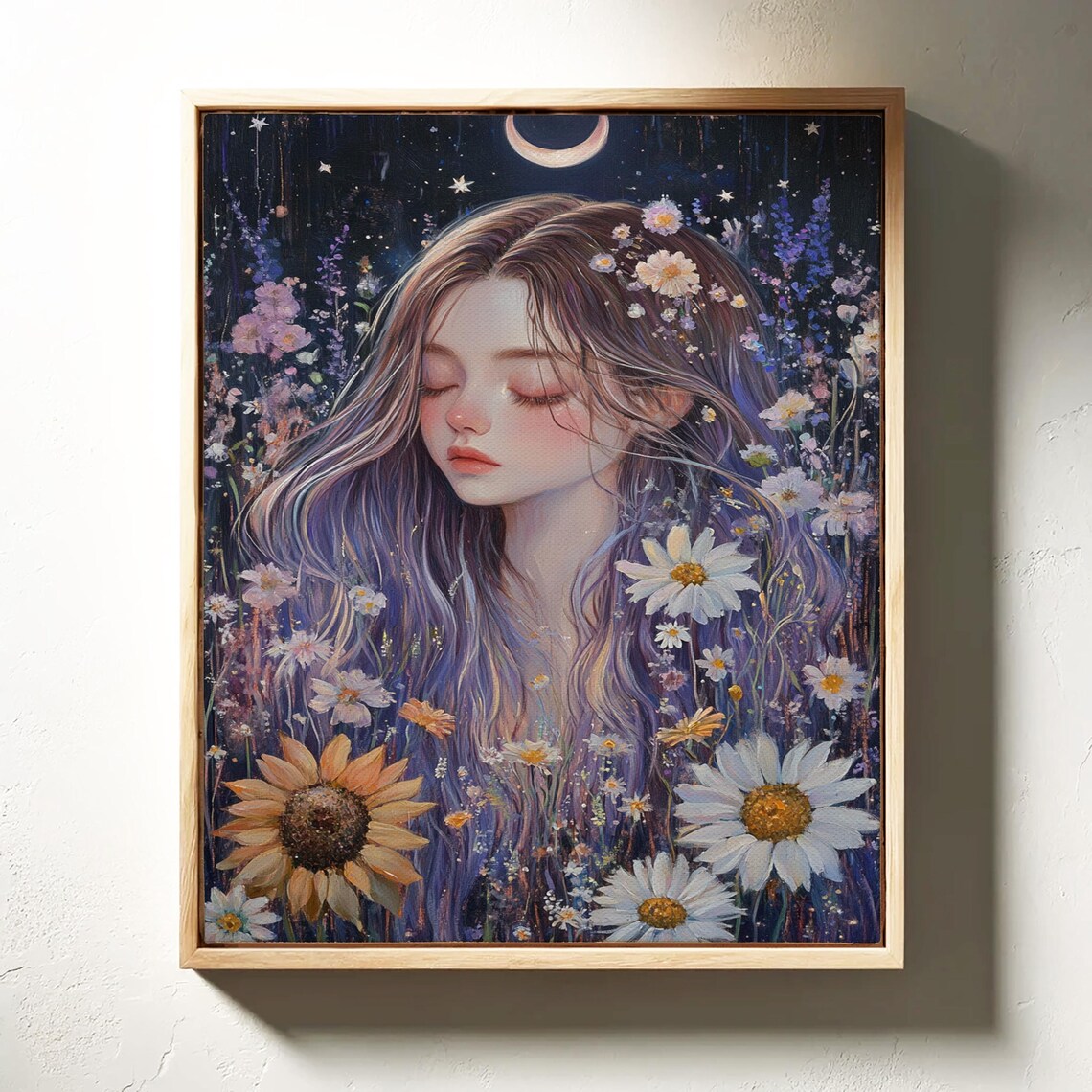 Dreamy Floral Portrait Woman Under Moonlit Sky - Image 6