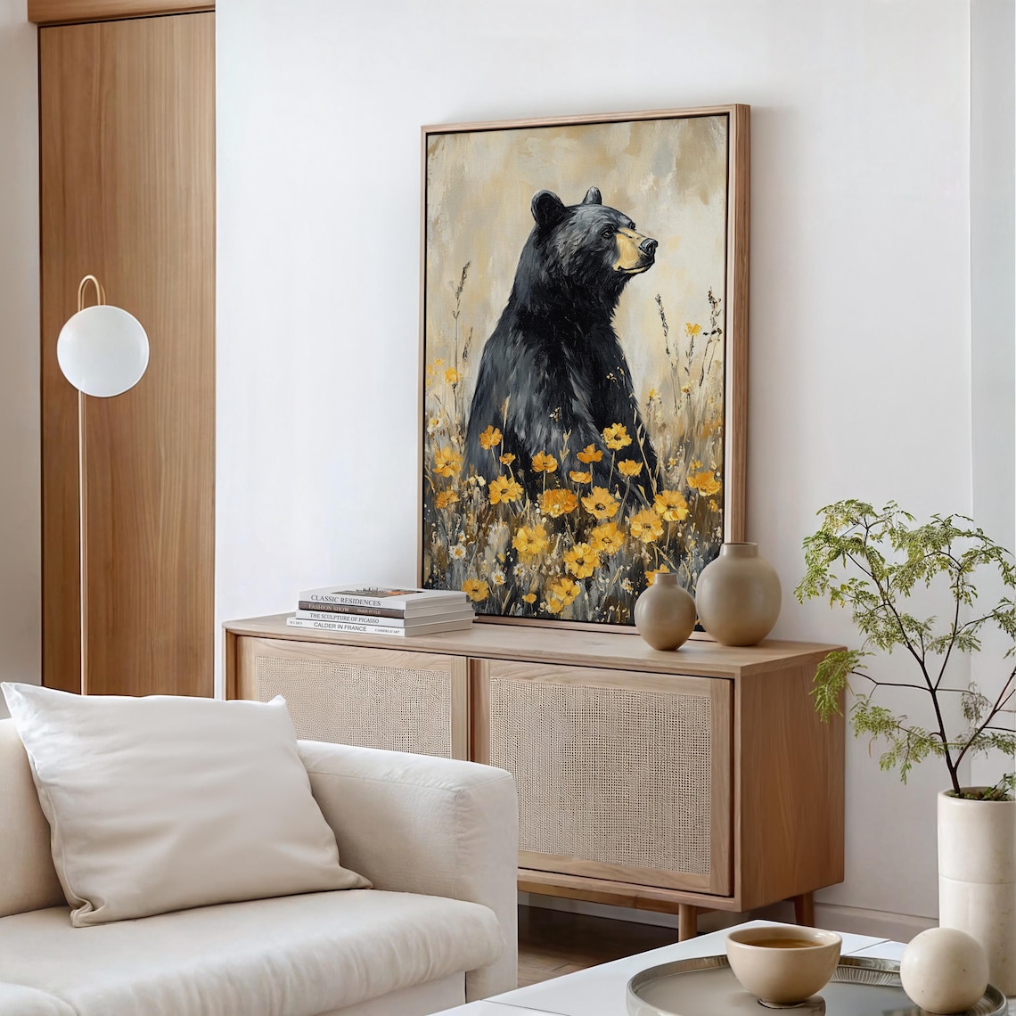 Black Bear With Golden Wildflowers Art Print - Image 7