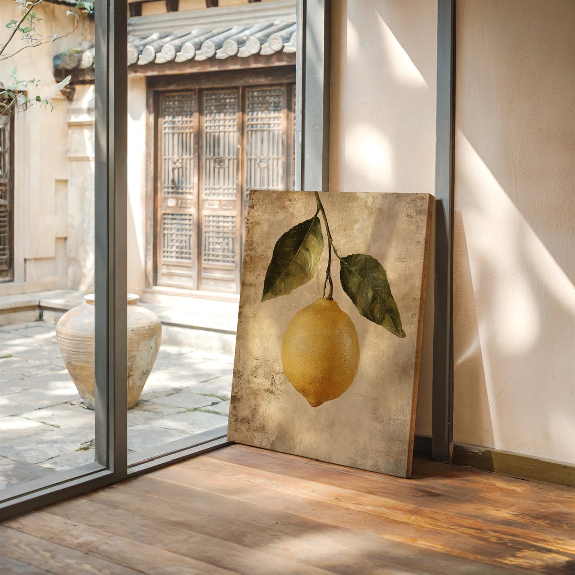Hanging Lemon Aged Stone Wall Vintage Botanical Still Life Poster - Image 5