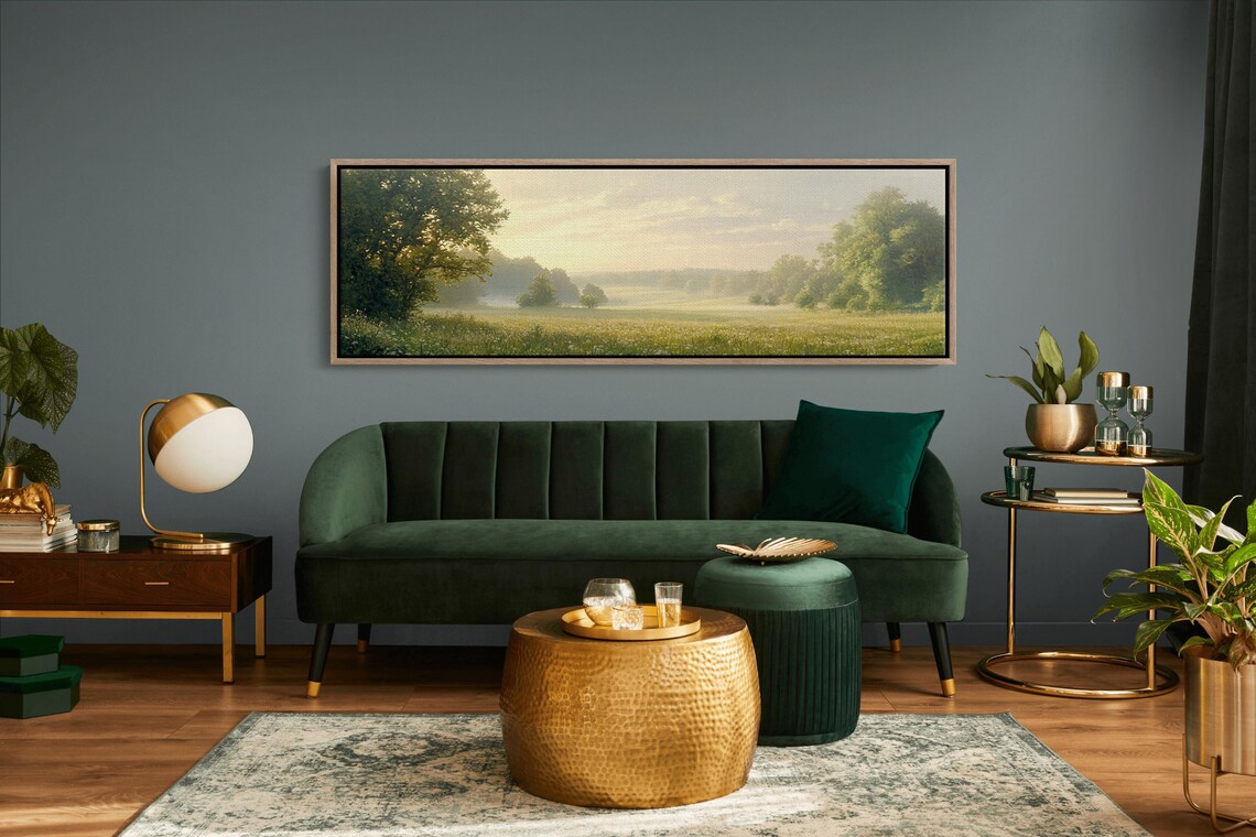 Tranquil Morning Meadow Art Print, Rustic Decor - Image 3