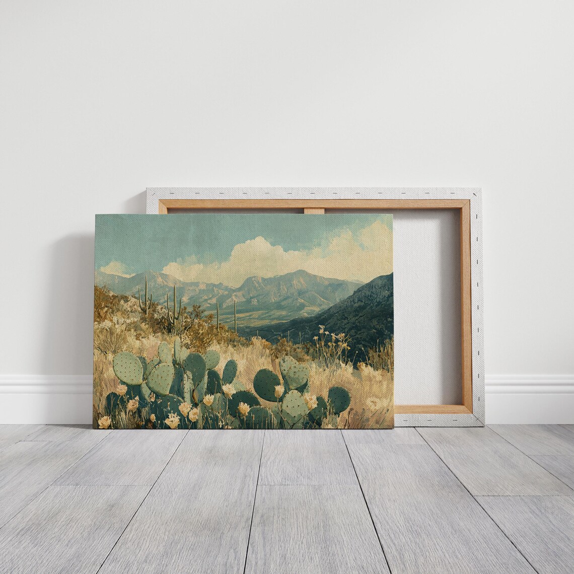 Vintage Painting of a Blooming Prickly Pear Desert Landscape Poster - Image 4
