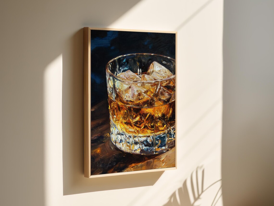 Crystal Whiskey Tumbler Impasto Oil Painting Dark Bar Wall Poster - Image 5