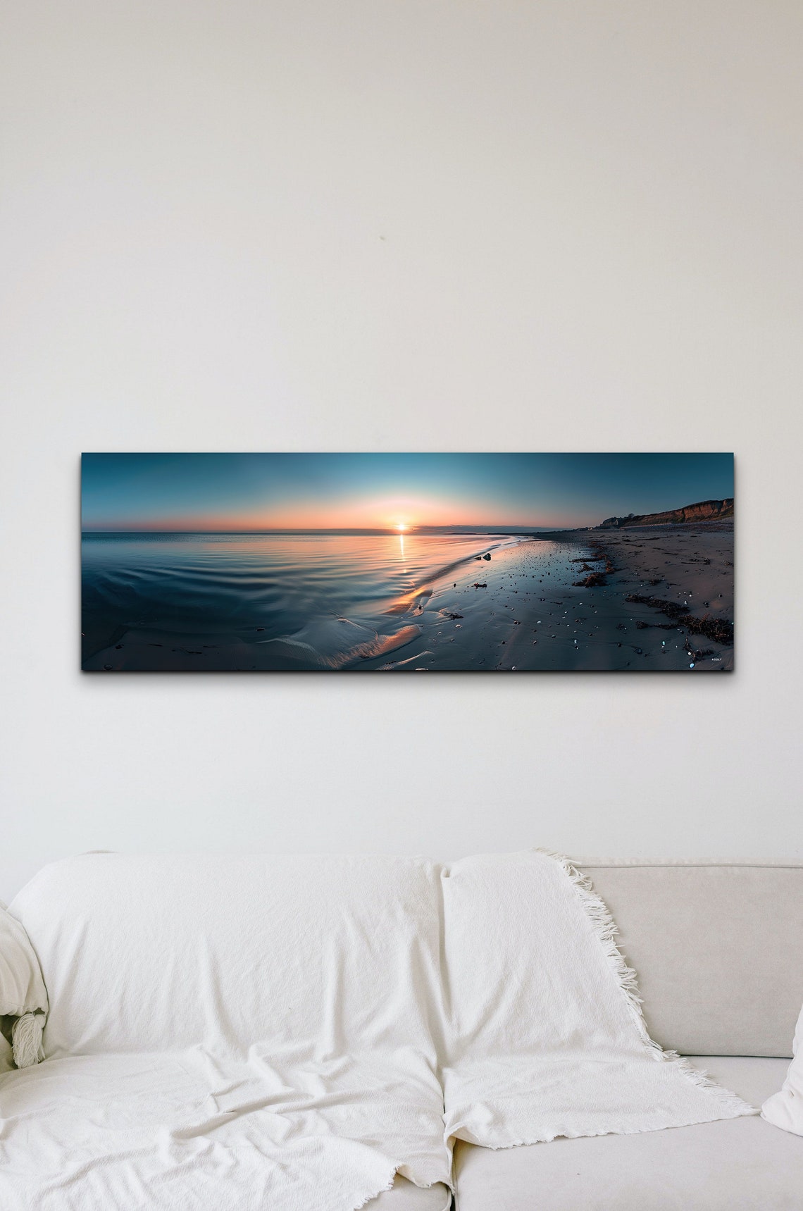 Sunrise Over Calm Ocean Shoreline Wet Sand Reflections Wall Art - Image 3