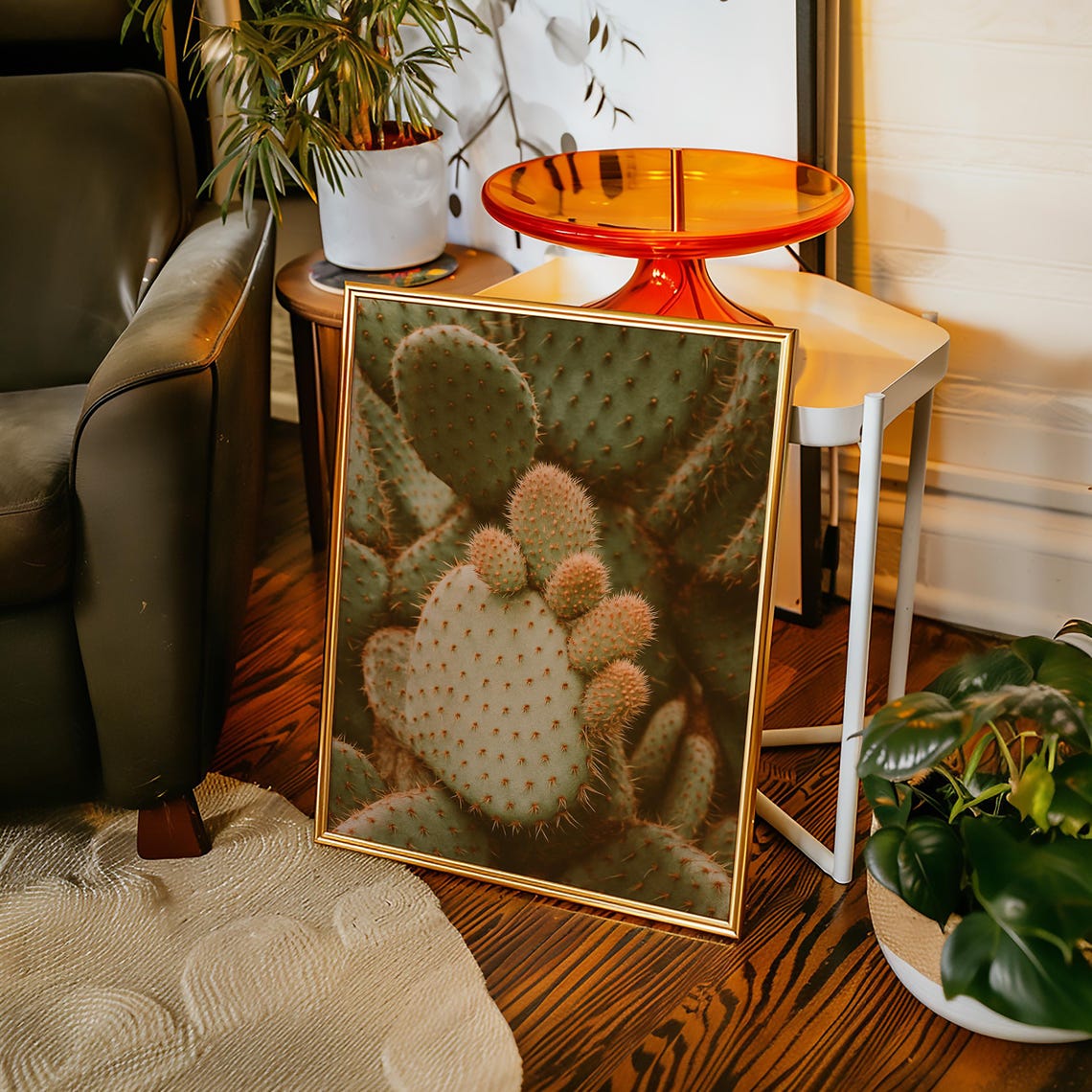 Prickly Pear Cactus Closeup Rustic Warm Desert Garden Poster