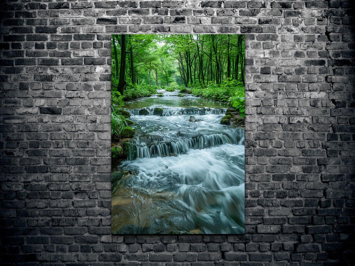 Forest Stream Waterfalls Lush Green Woodland Nature Landscape Poster - Image 2