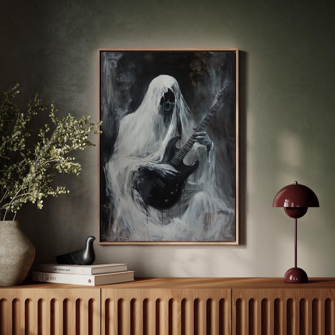 Haunting Ghost Playing Electric Guitar Dark Gothic Music Art Poster