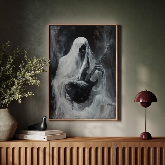 Haunting Ghost Playing Electric Guitar Dark Gothic Music Art Poster
