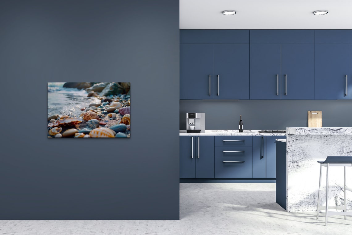 Seashells and Pebbles on Beach Shore with Waves Closeup Wall Art - Image 4