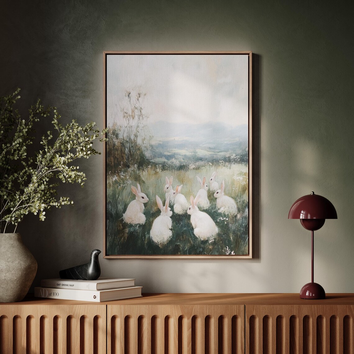 White Rabbits in Meadow, Rustic Farmhouse Decor - Image 7