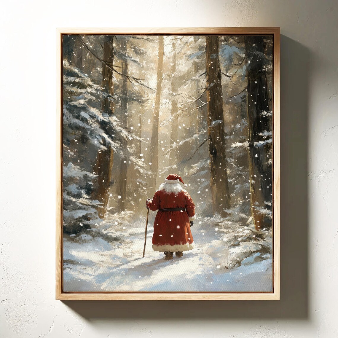 Santa Claus Walking Through A Snowy Pine Forest At Dawn Poster - Image 7