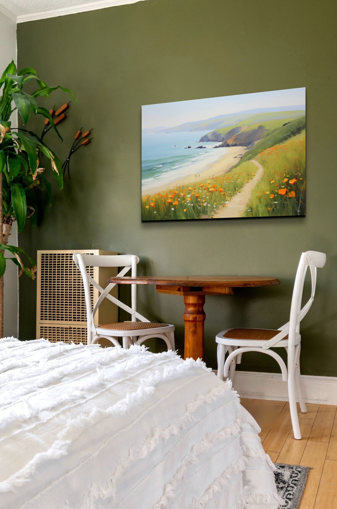 California Coast With Orange Poppies Above Sandy Beach Art Poster - Image 5