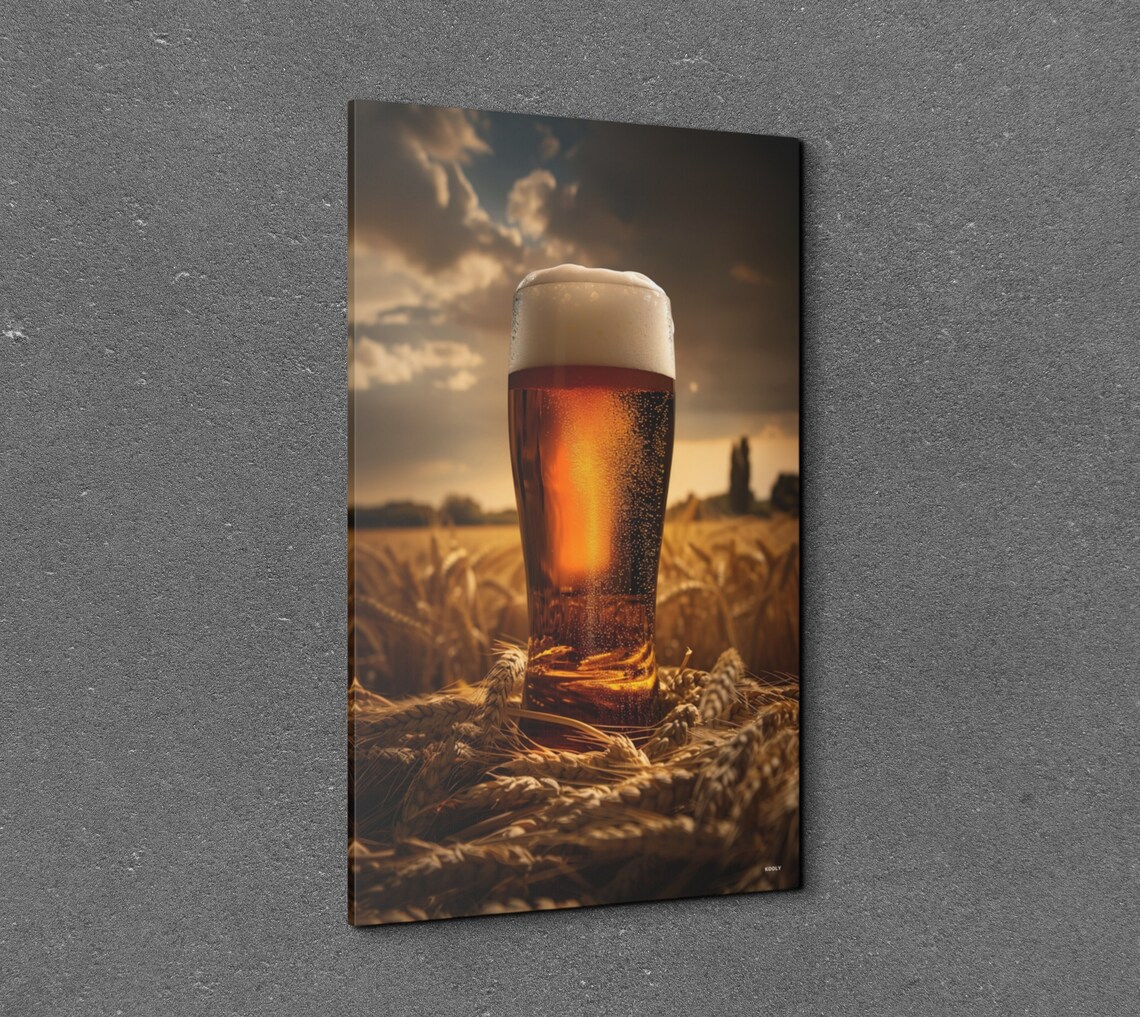 Tall Frosty Beer Glass Standing in a Golden Wheat Field Wall Art - Image 7