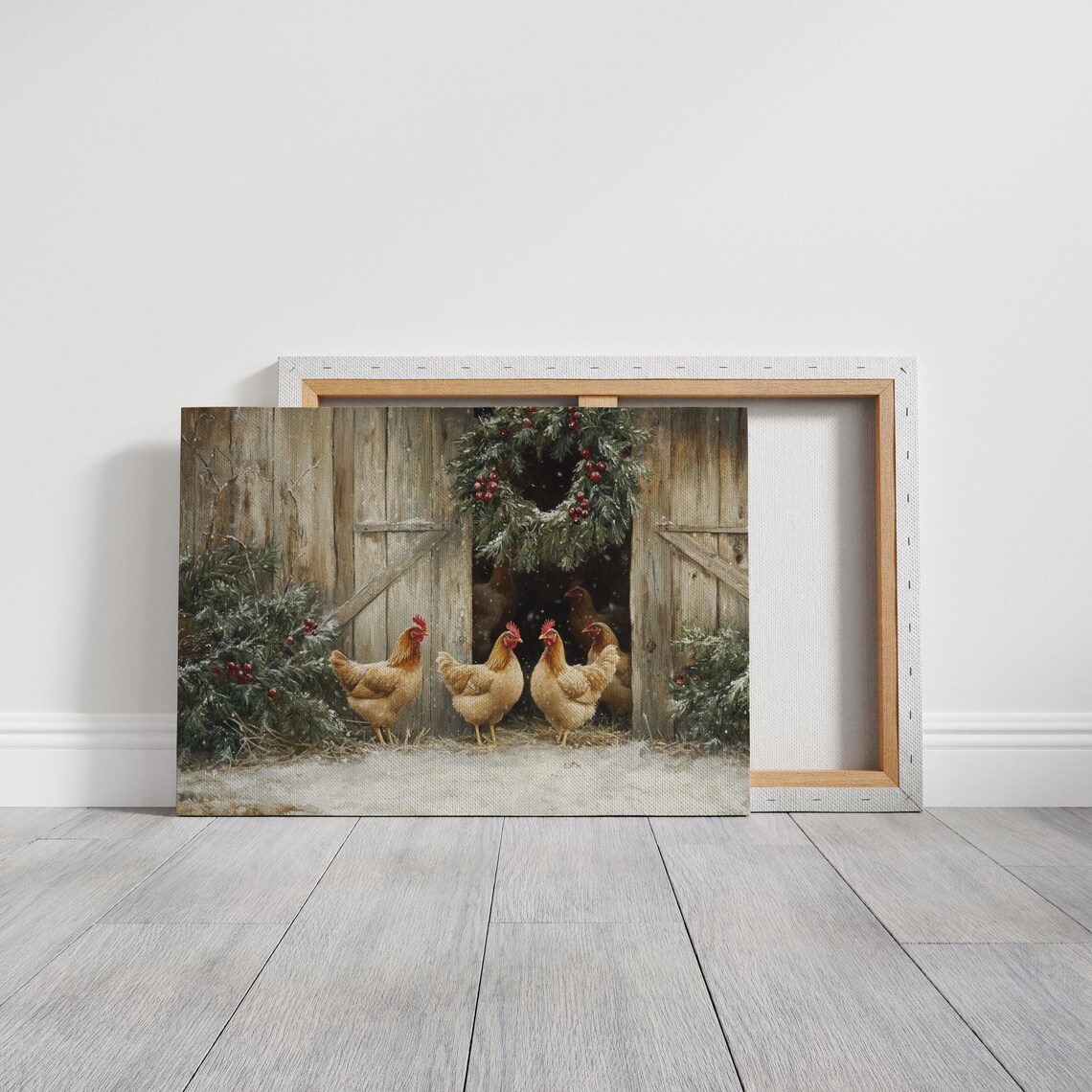 Christmas Chicken Barn Art Print, Rustic Farmhouse Holiday - Image 3