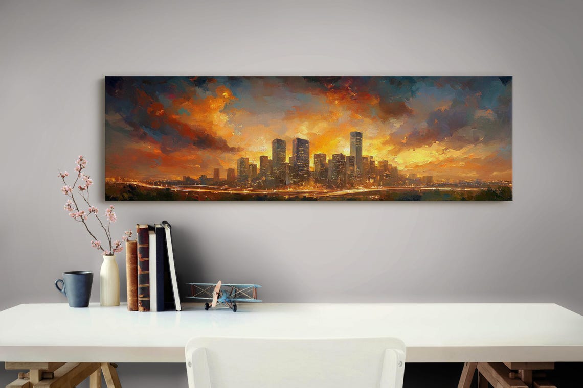 Vibrant City Skyline At Sunset Golden Clouds Urban Panorama Poster - Image 2