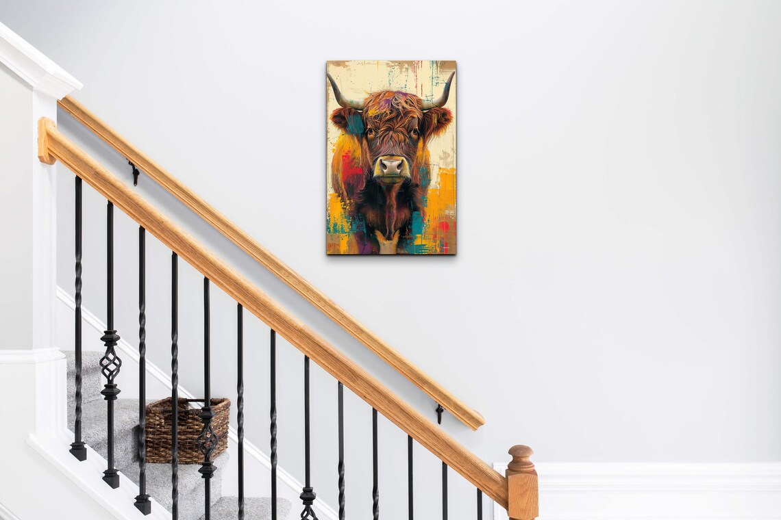 Highland Cow Colorful Abstract Portrait Mid Century Cow Poster - Image 4