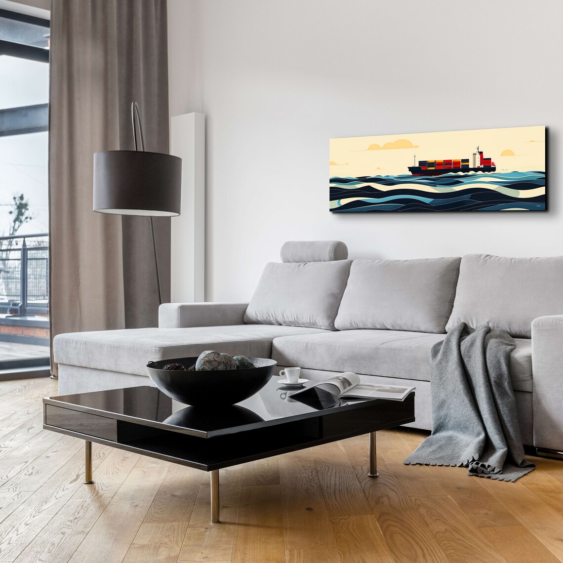 Panoramic Cargo Ship In Ocean Wall Art Print - Image 6