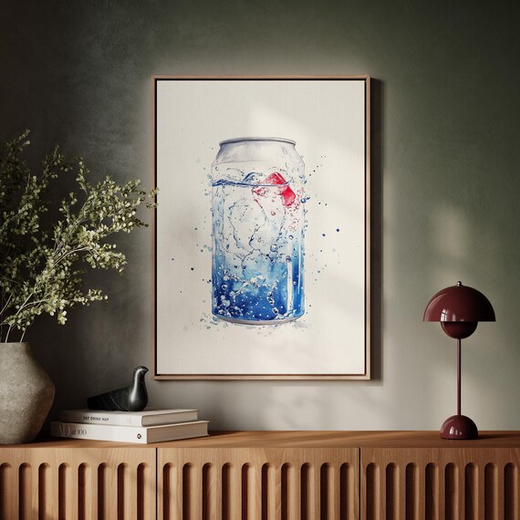 Watercolor Soda Can Art Poster Sparkling Water Pop Modern Kitchen Decor