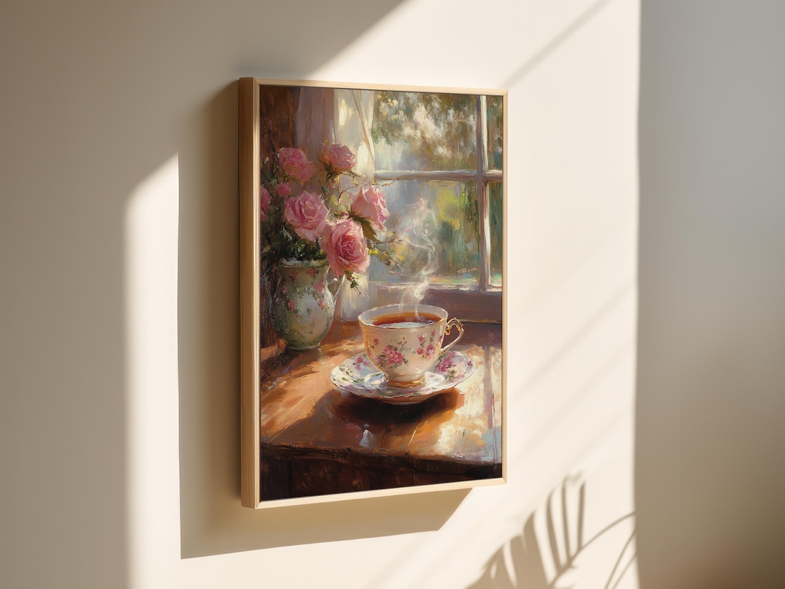Morning Tea By The Window Floral Teacup Art Print - Image 6