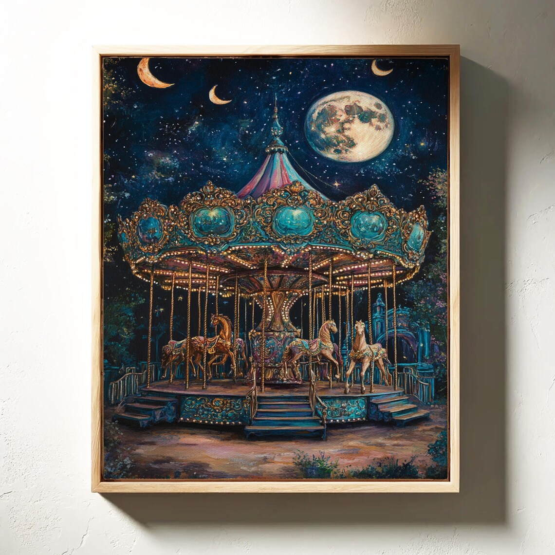 Magical Carousel Under The Moonlit Sky, Travel Poster