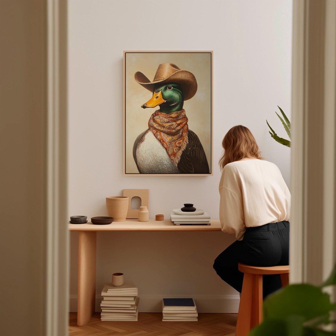 Cowboy Mallard Duck Bandana Funny Whimsical Western Bird Poster - Image 4